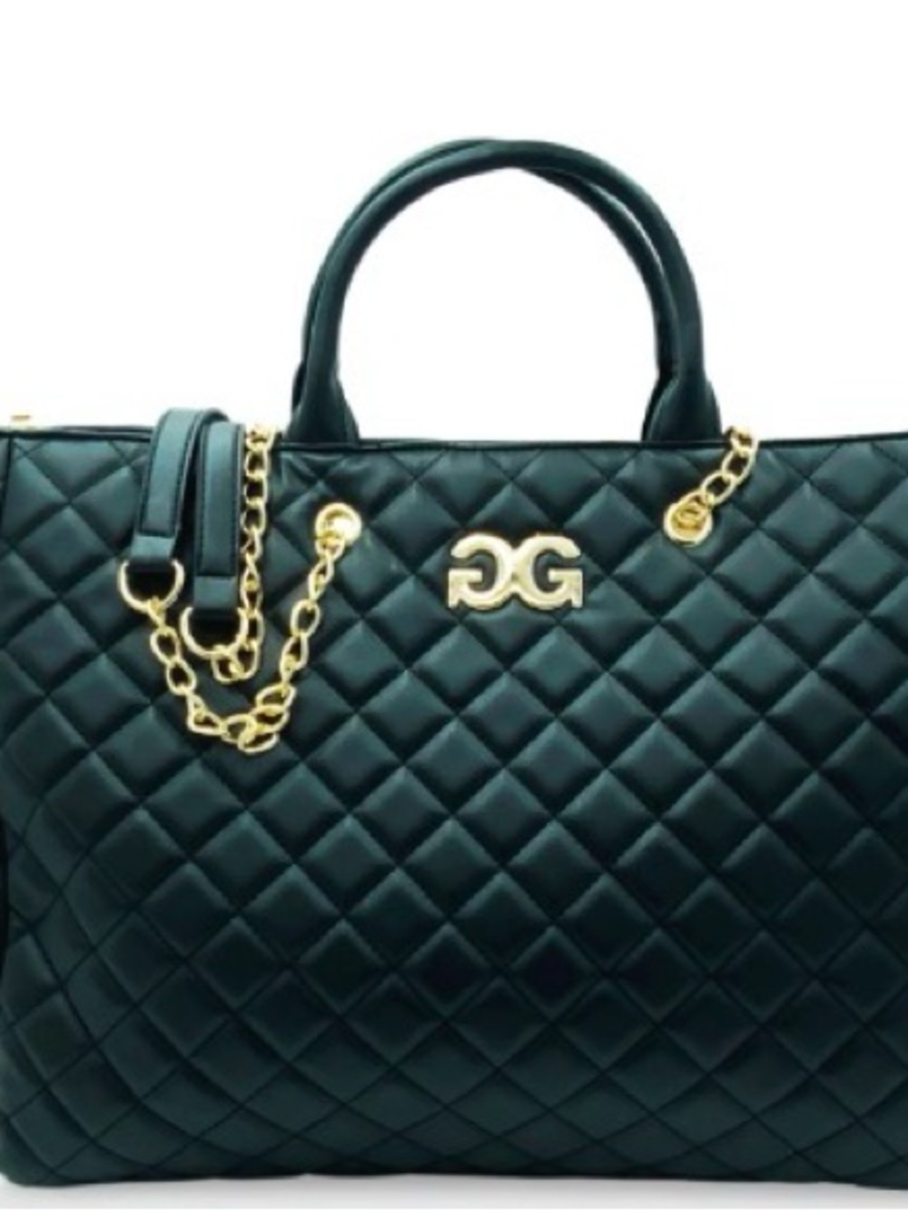 Quilted Black Tote with Gold Chain Hardware